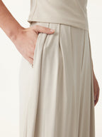 2Pcs Set Crewneck Short Sleeve Tee & Mid Rise Pleated Wide Leg Pant with Pockets