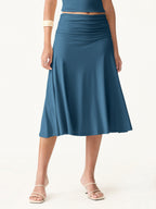 2Pcs Set Open Back Bra Tank & Side Ruched A-line Midi Skirt