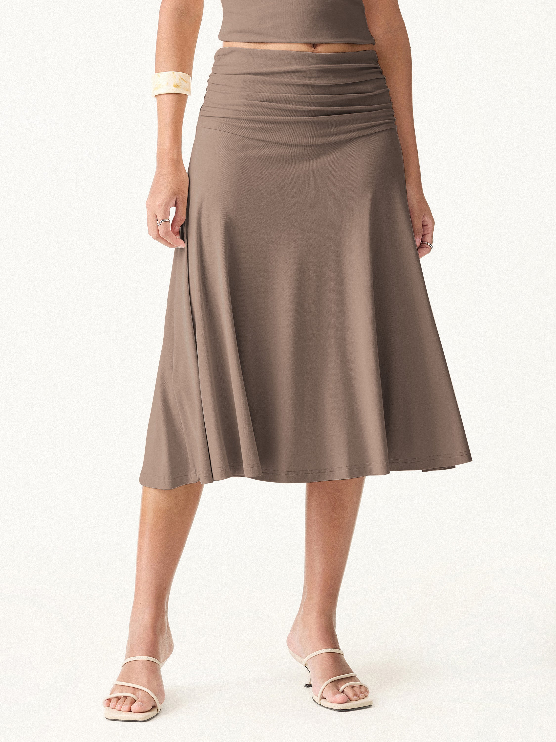 Flowy Side Ruched A-line Midi Skirt
