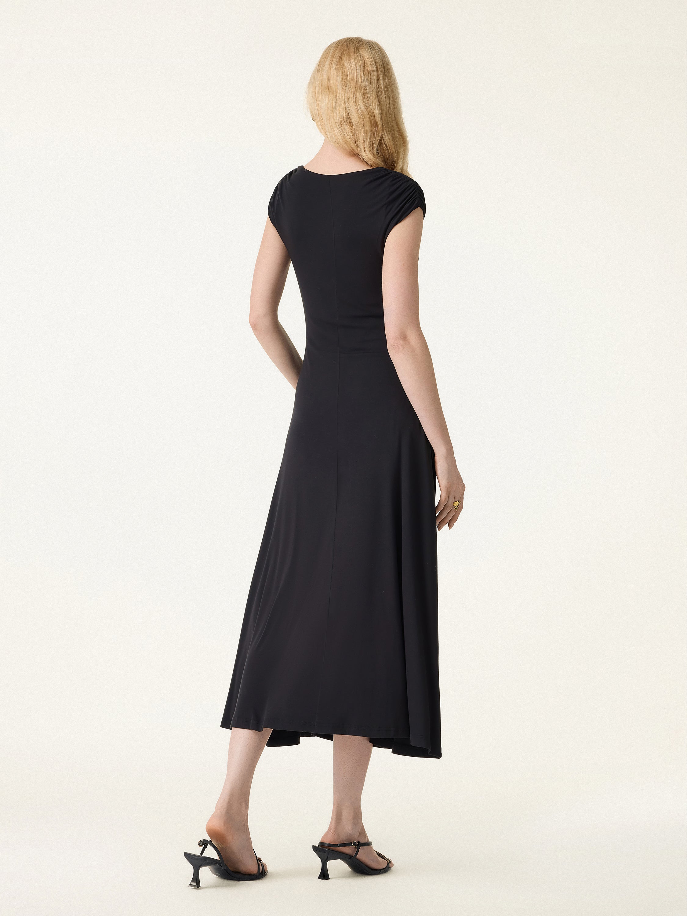 SkinKiss Cooling Square Neck Ruched Midi Bra Dress