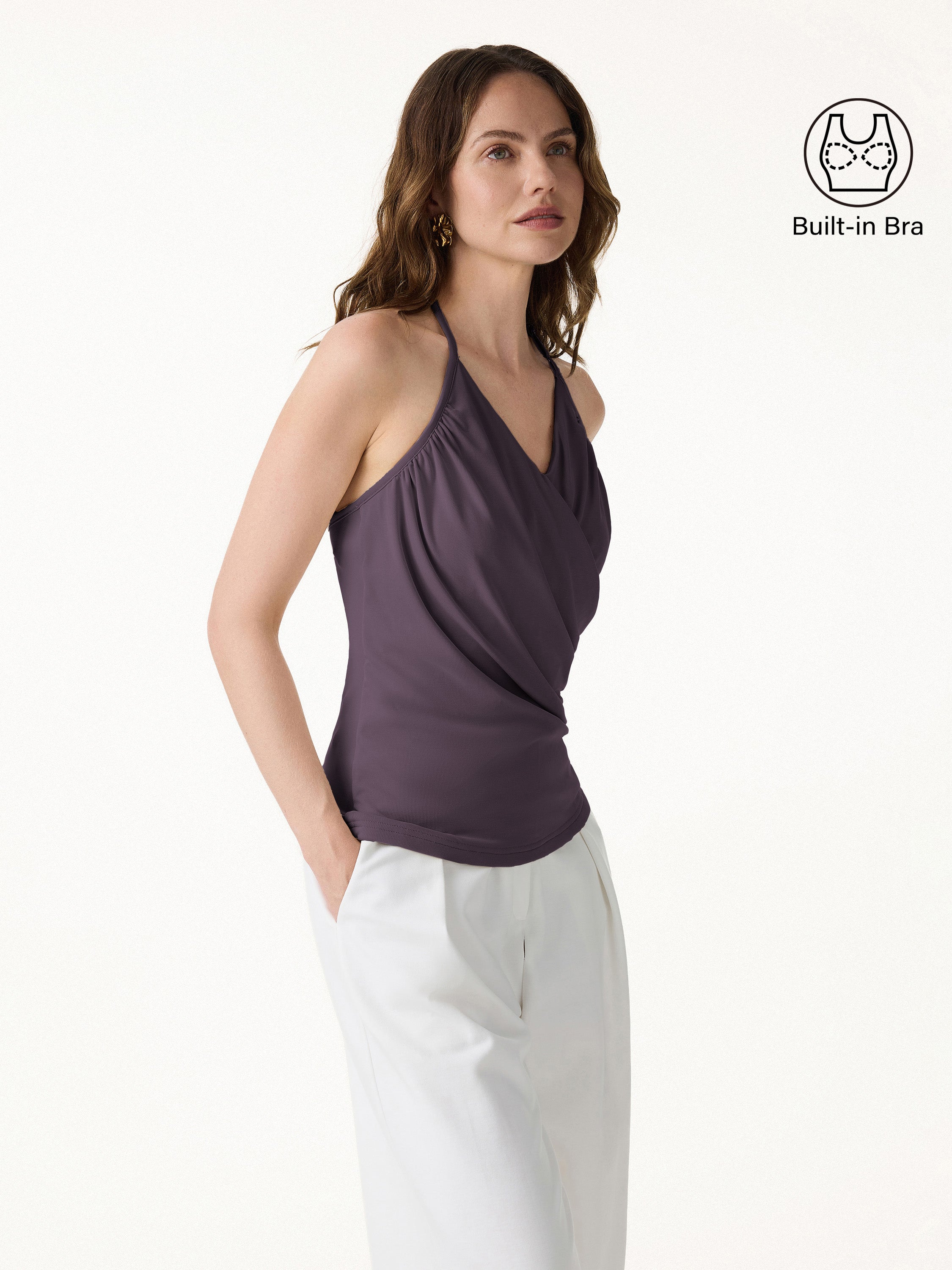 Modal Halter Neck Surplice Ruched Bandless Bra Top