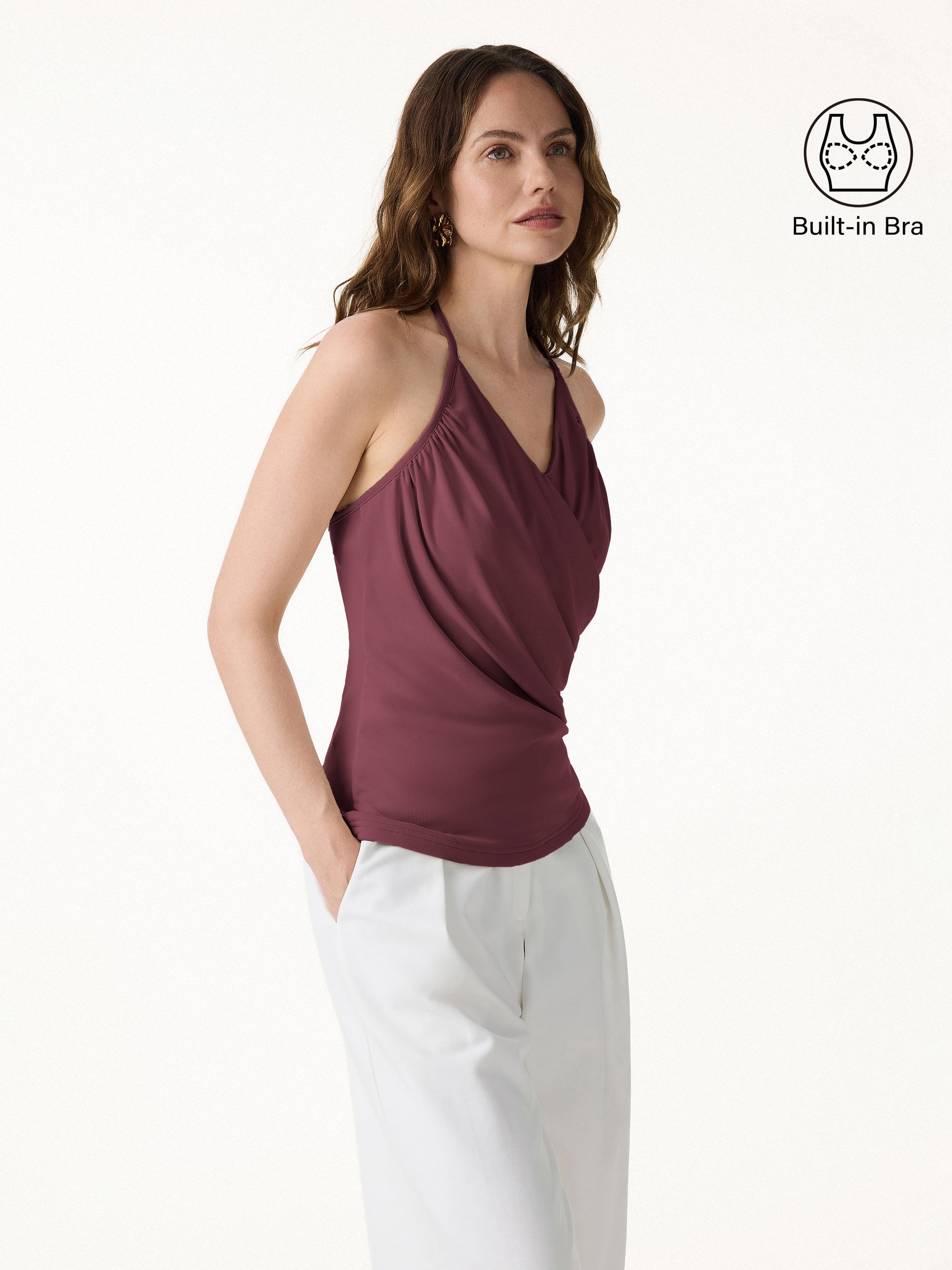 Modal Halter Neck Surplice Ruched Bandless Bra Top