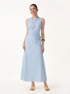 2Pcs Set Boatneck Waist-Defined Top & Maxi Flared Pull-On Skirt