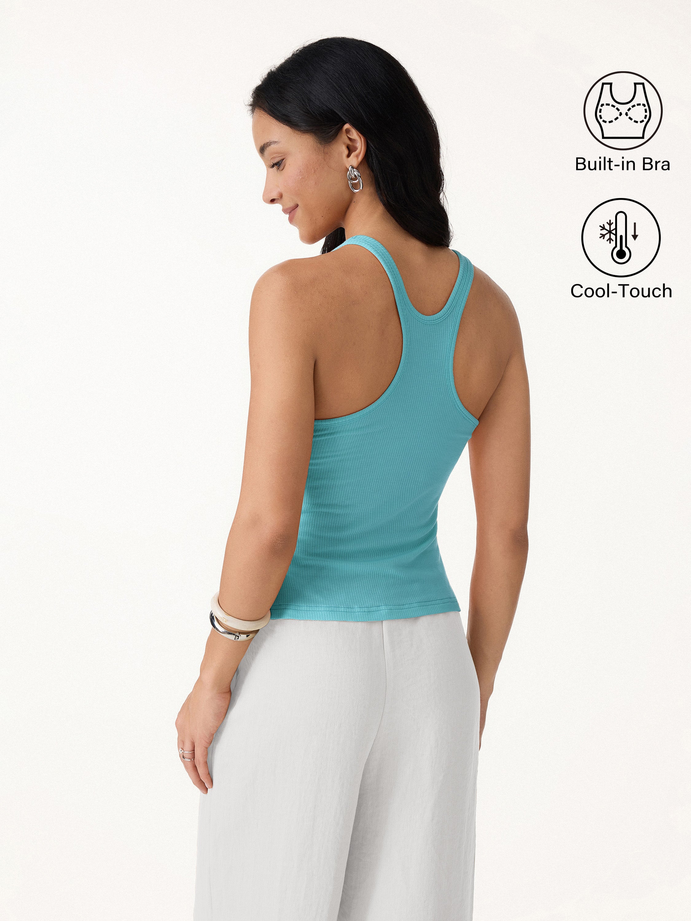 Cool-Touch Ribbed Scoop Neck Racer Back Bra Tank