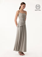 2Pcs Set Spaghetti Bra Top with Side Slit & A-Line Maxi Skirt with Pockets