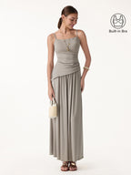 2Pcs Set Spaghetti Bra Top with Side Slit & A-Line Maxi Skirt with Pockets