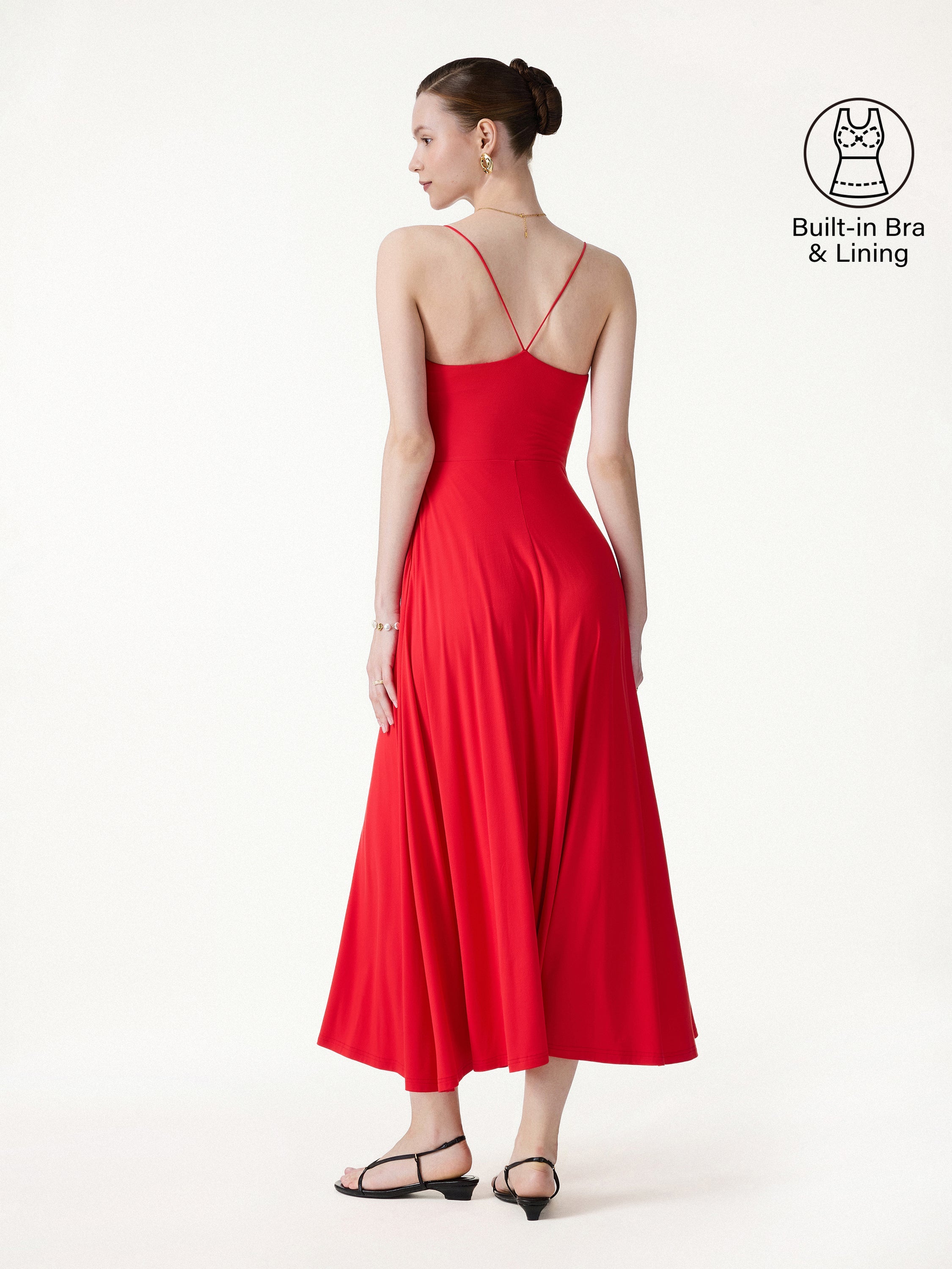 SkinKiss Classy Spaghetti Open Back Midi Bra Dress with Pockets