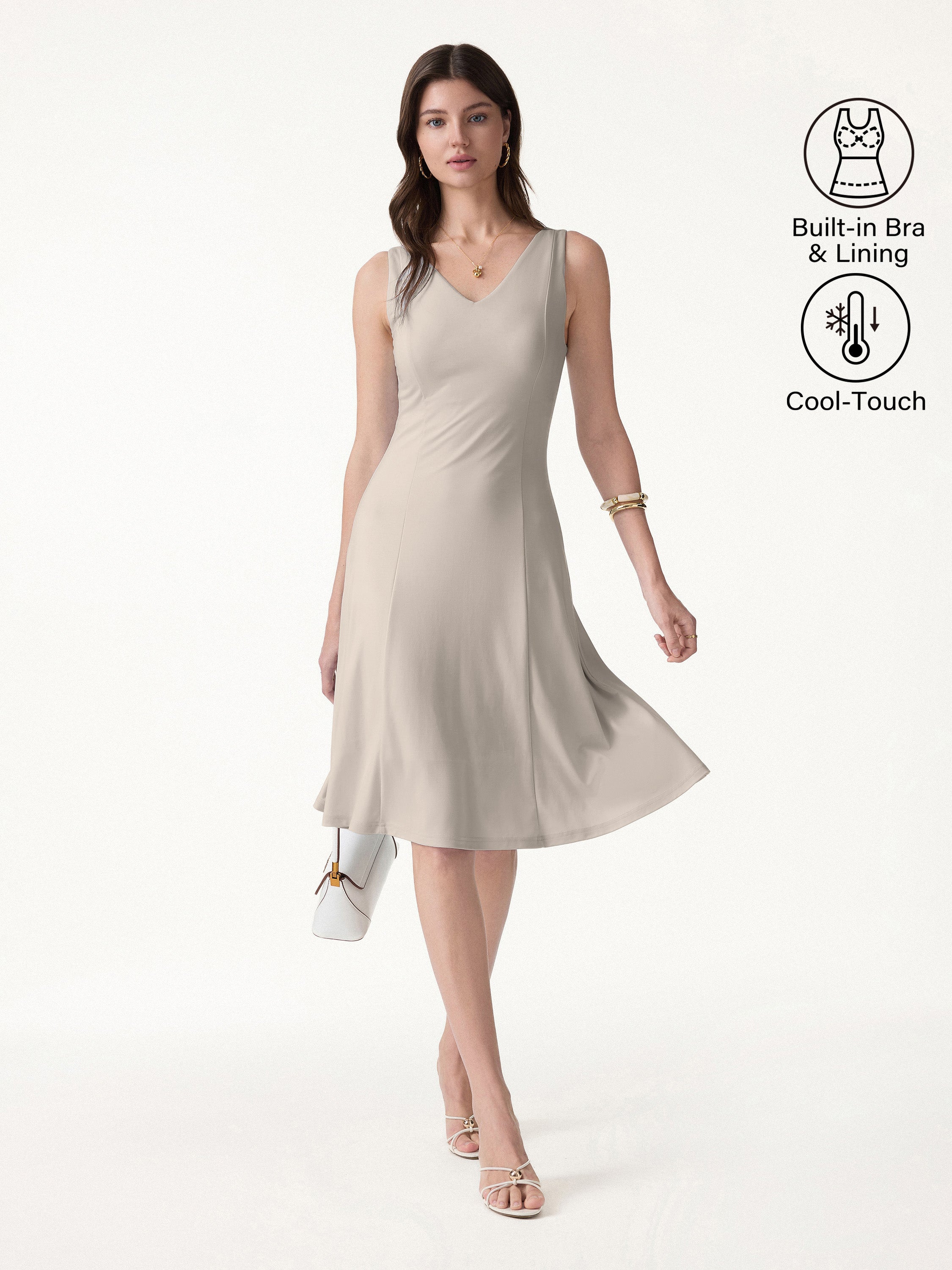 Stretch Ponte V-Neck A-Line Midi Bra Dress