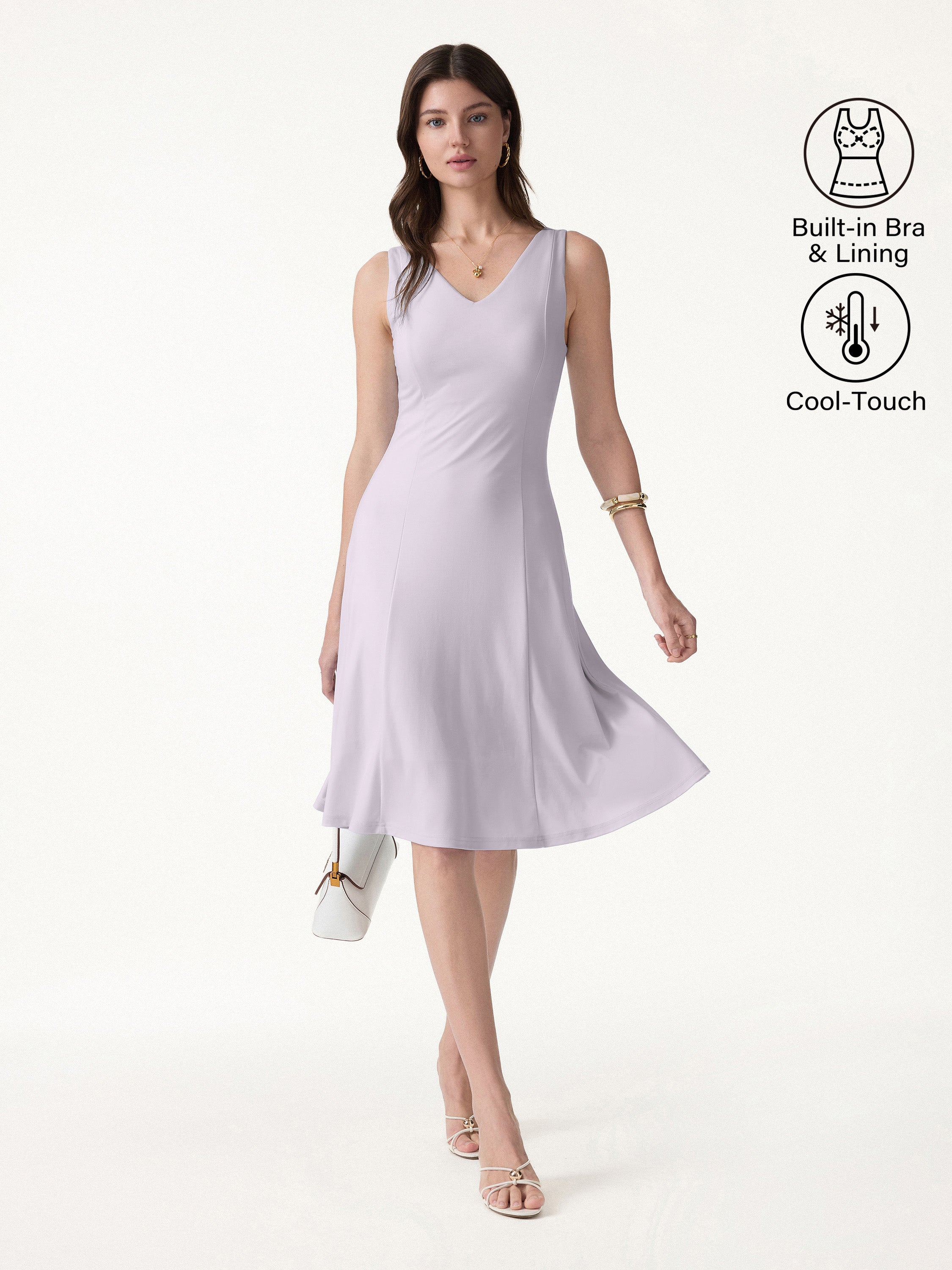 Stretch Ponte V-Neck A-Line Midi Bra Dress