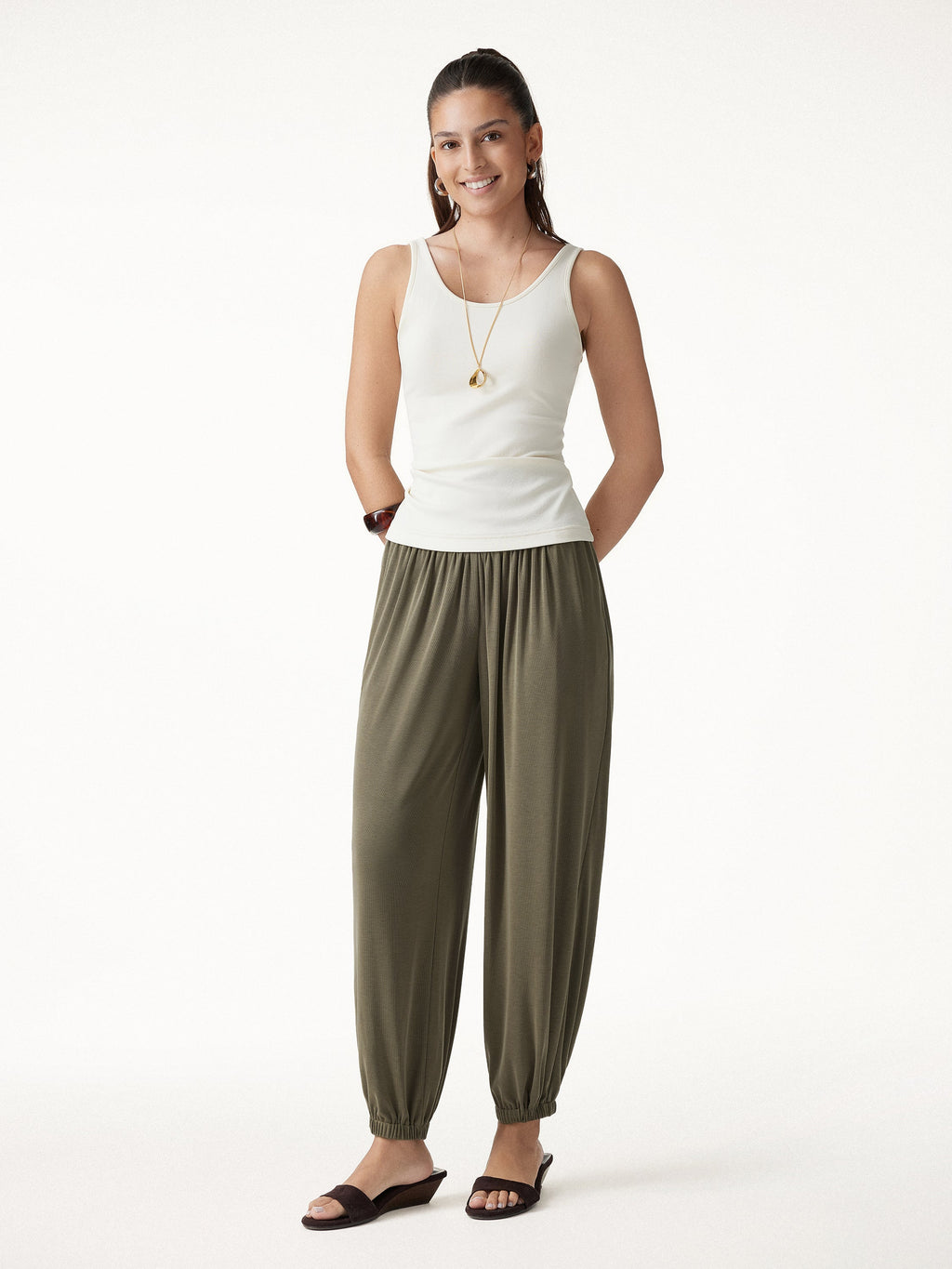 2Pcs Set Open Back Bra Top & Balloon Pants with Pockets