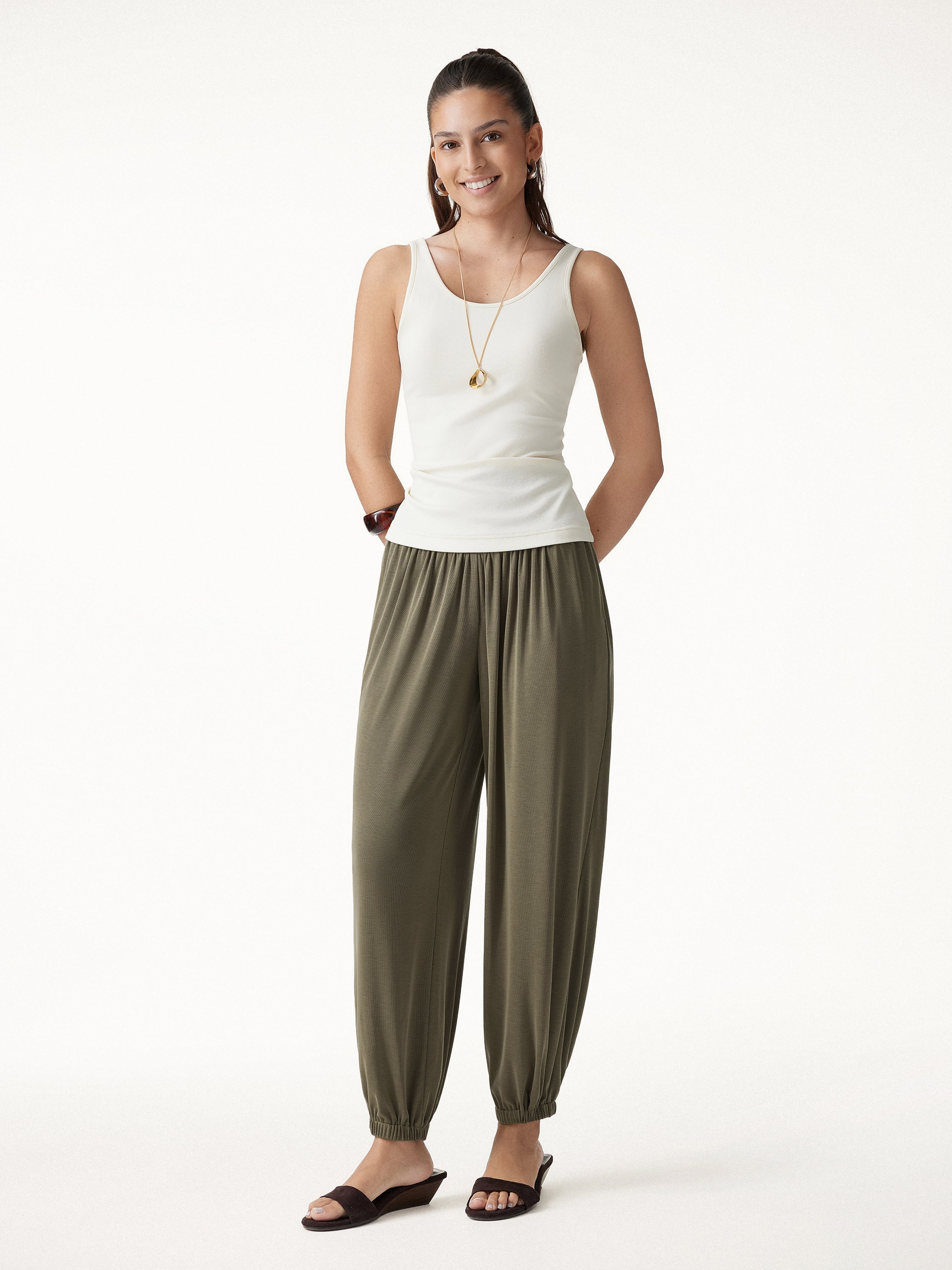 2Pcs Set Open Back Bra Top & Balloon Pants with Pockets