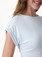 2Pcs Set Round Neck Tee & Midi Skirt with Pockets