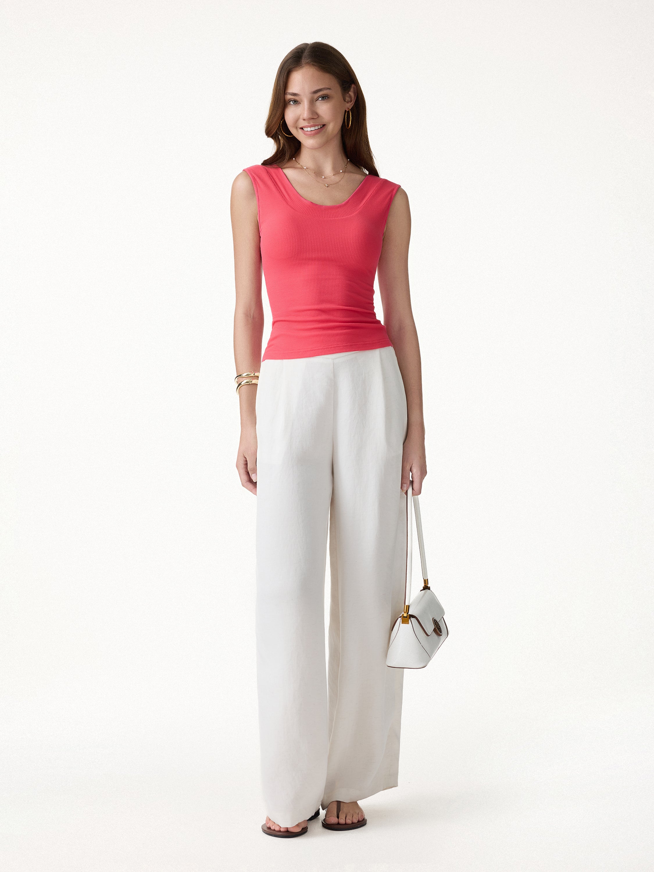 2Pcs Set U-Neck Bra Tank & Midi Skirt with Pockets