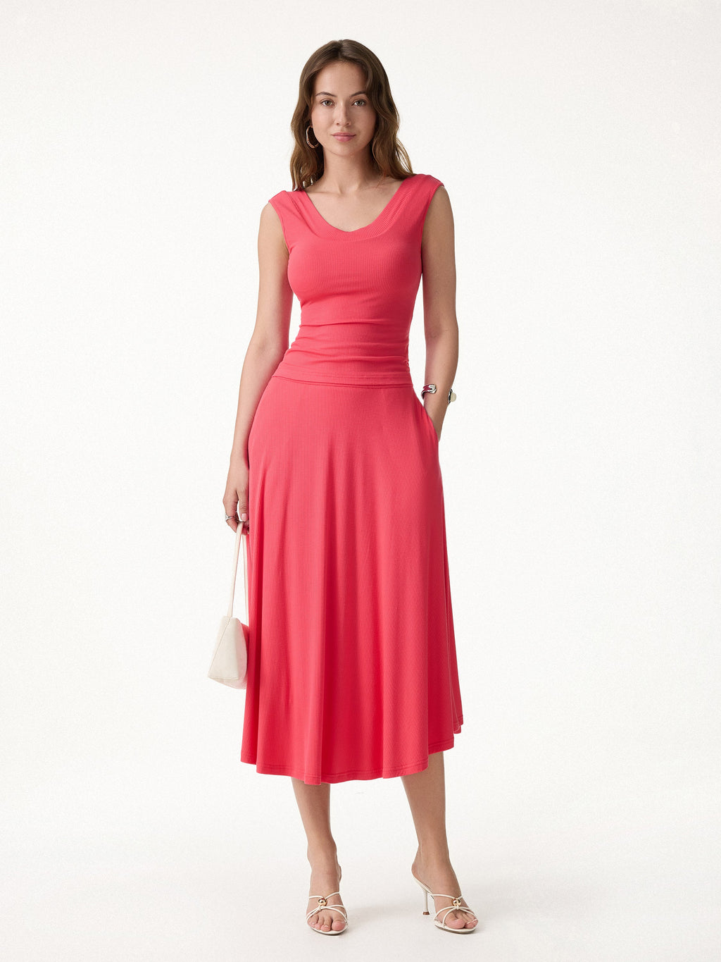 2Pcs Set U-Neck Bra Tank & Midi Skirt with Pockets