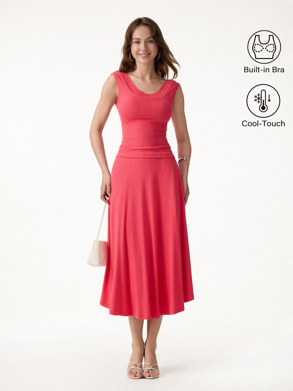 2Pcs Set U-Neck Bra Tank & Midi Skirt with Pockets