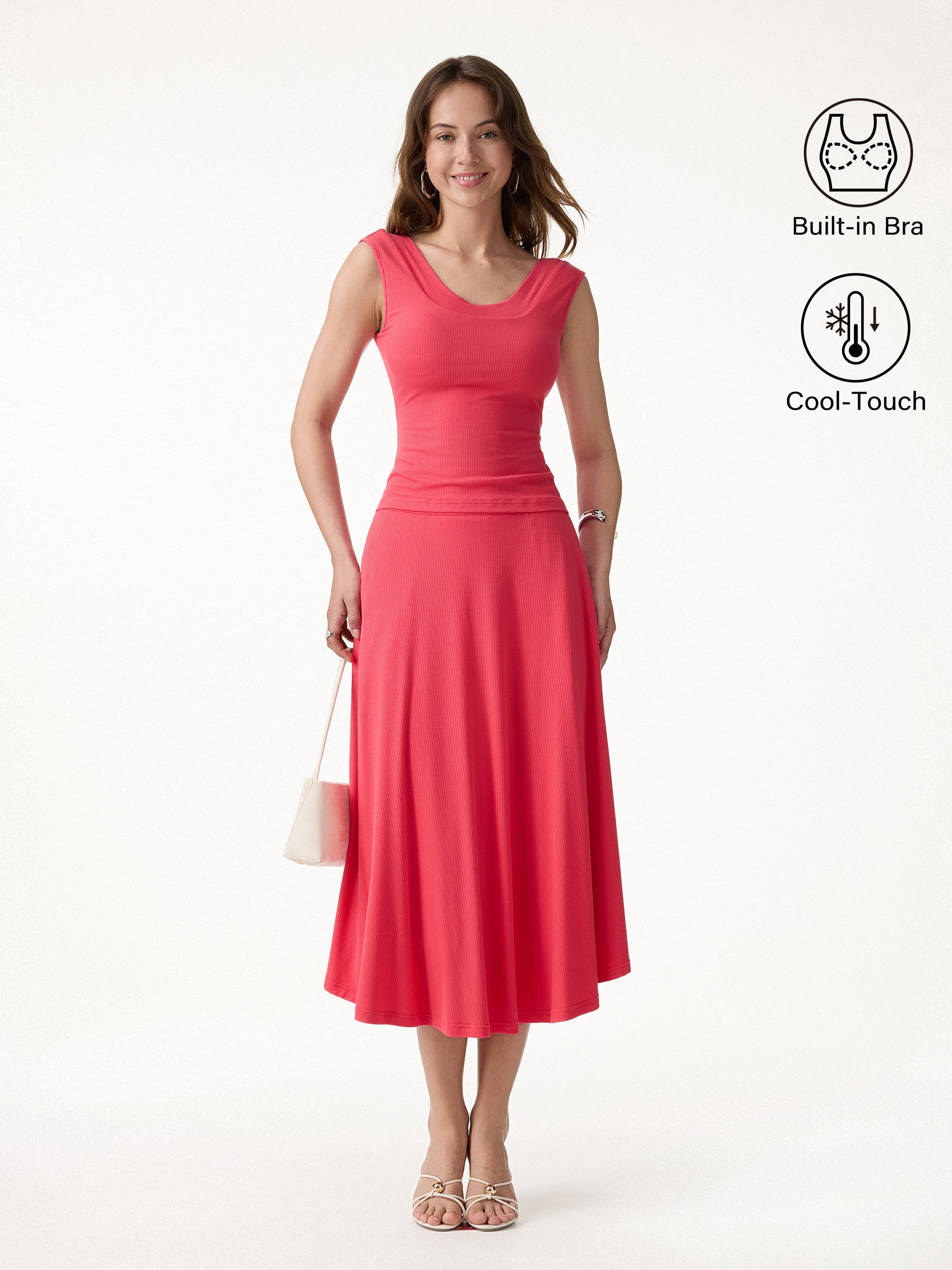 2Pcs Set U-Neck Bra Tank & Midi Skirt with Pockets