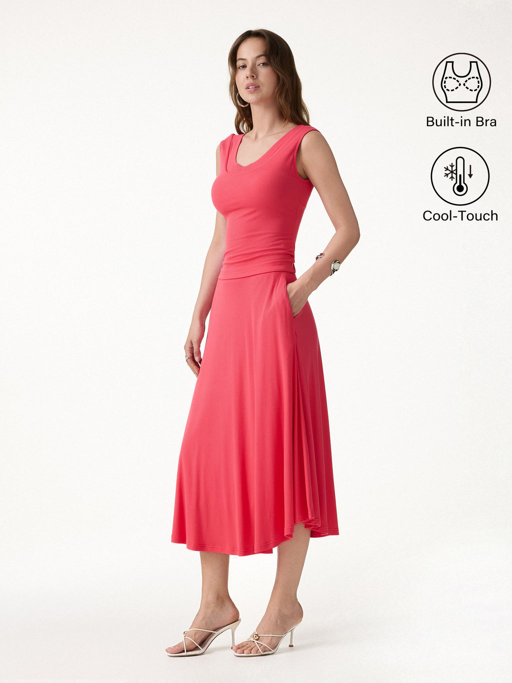 2Pcs Set U-Neck Bra Tank & Midi Skirt with Pockets