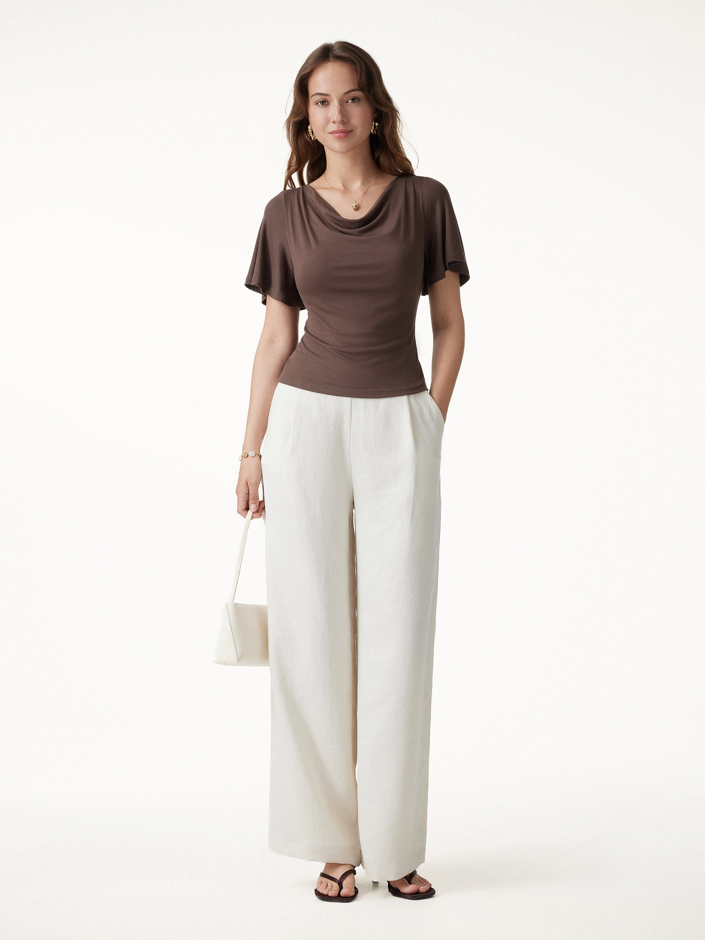 CoolTouch Cowl Neck Flutter Sleeve Bra Top