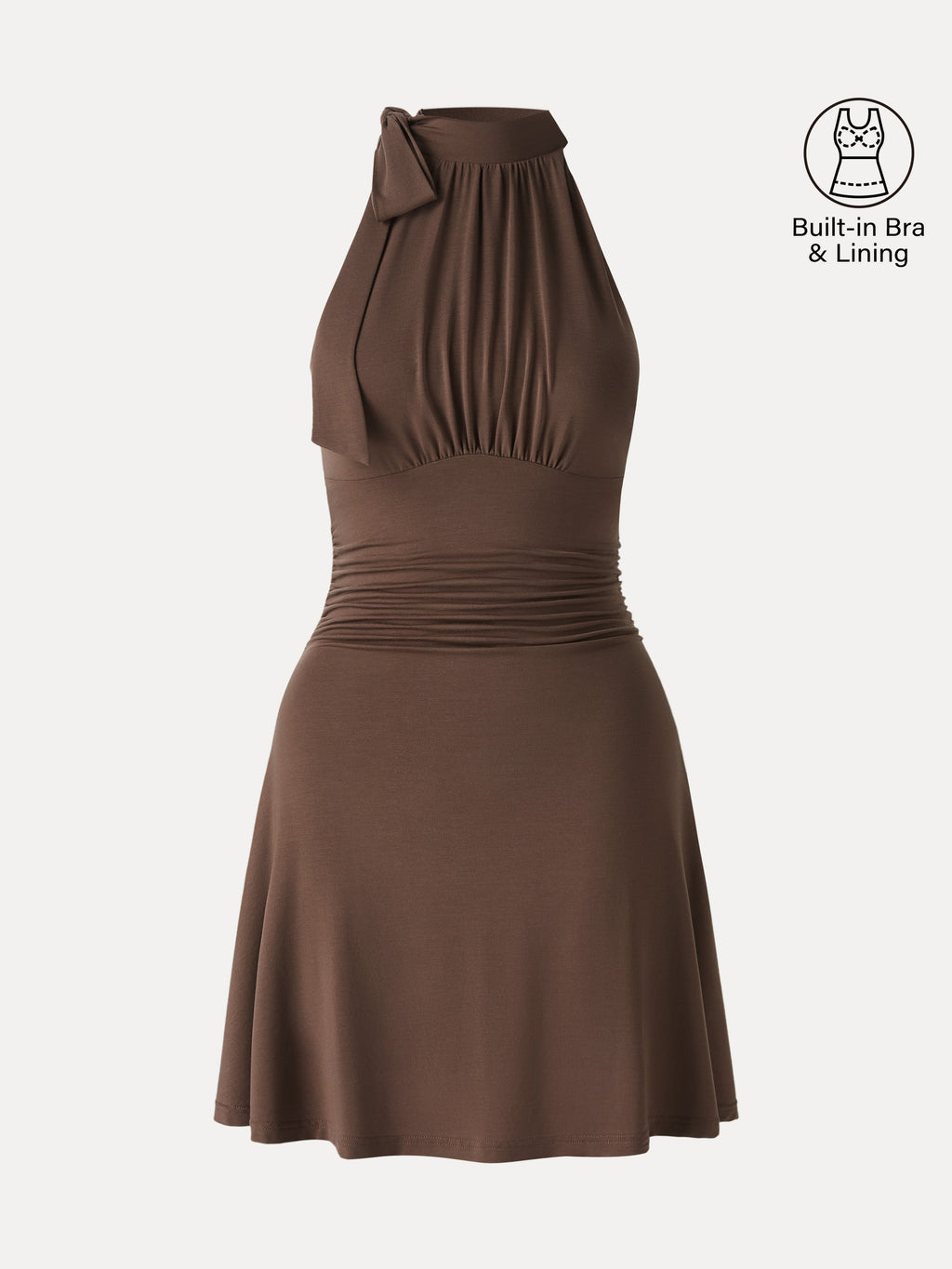 Milky Matte Mockneck Bow Tie Ruched Mini Bra Dress