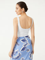 2Pcs Set Open Back Bra Tank & Side Ruched A-line Midi Skirt