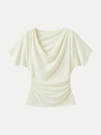 Asymmetrical Cowl Neck Ruched Top