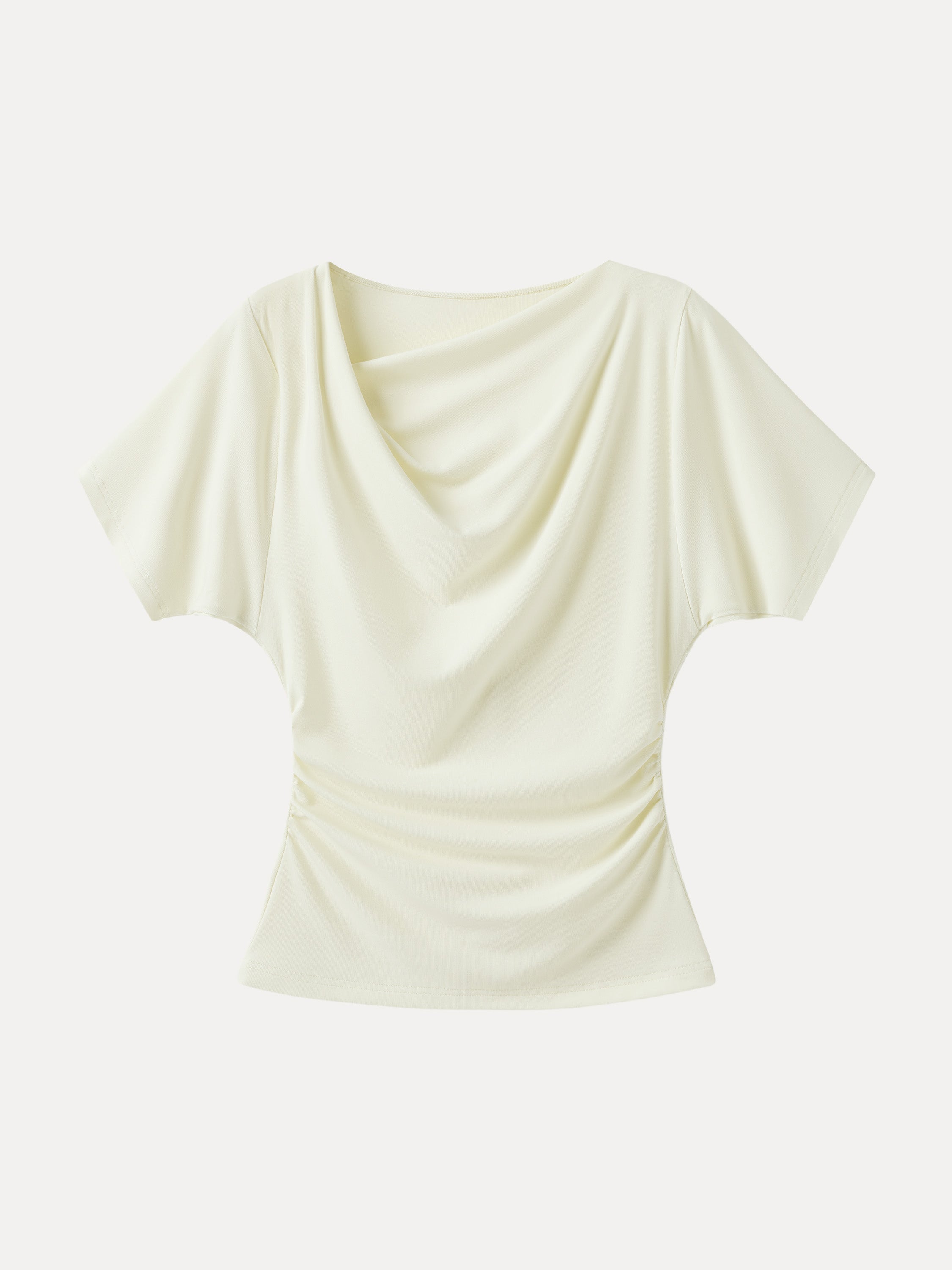 Asymmetrical Cowl Neck Ruched Top