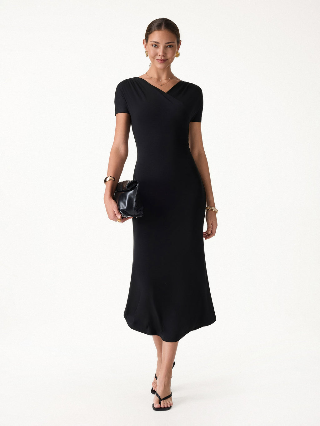 Surplice Short Sleeve Midi Dress