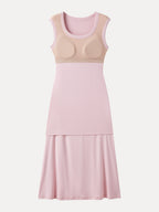 Scoop Neck Side Ruched New Airy Bra Midi Dress
