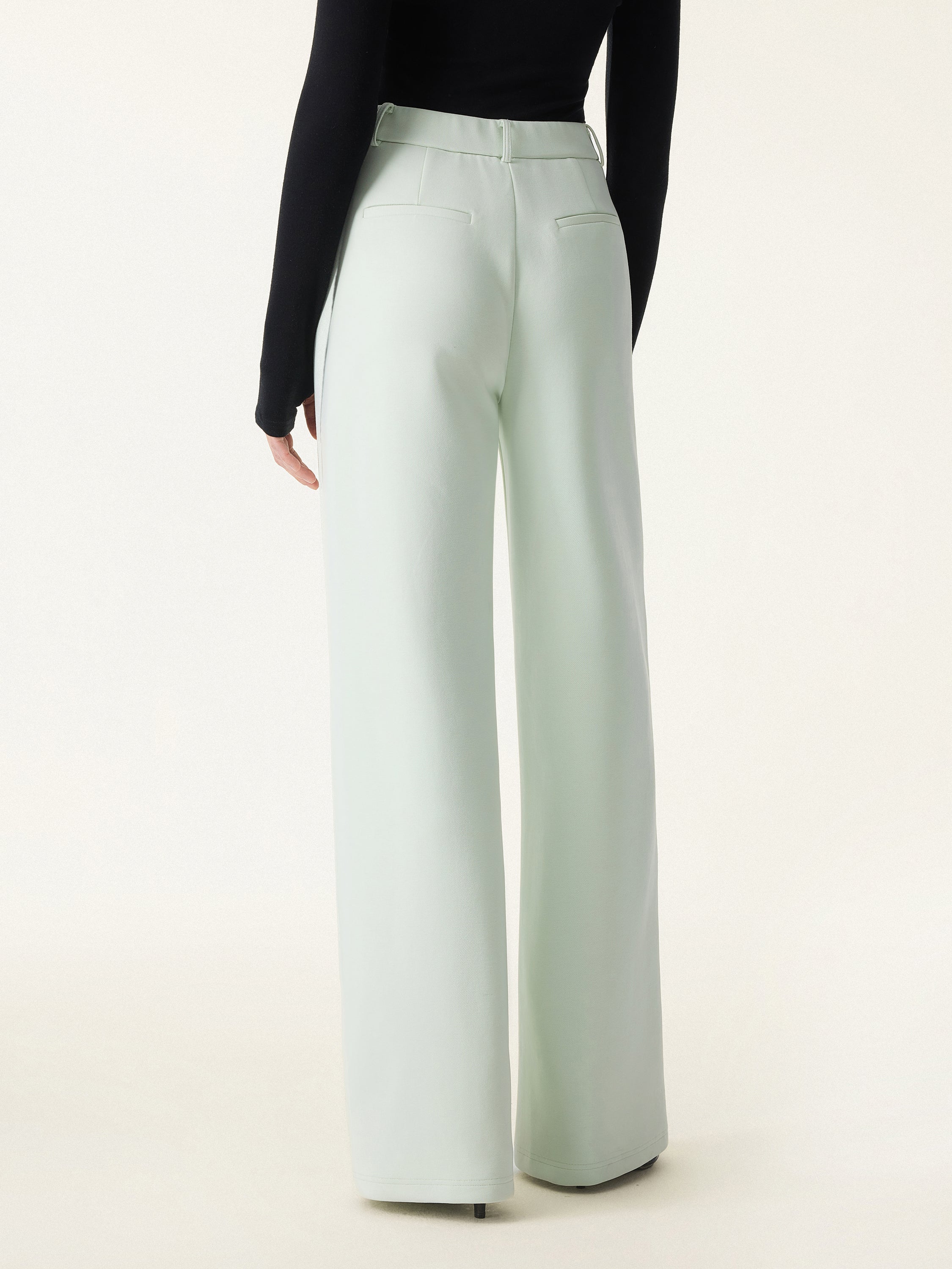 Stretch Cotton Blend Slimming High Rise Wide Leg Pant