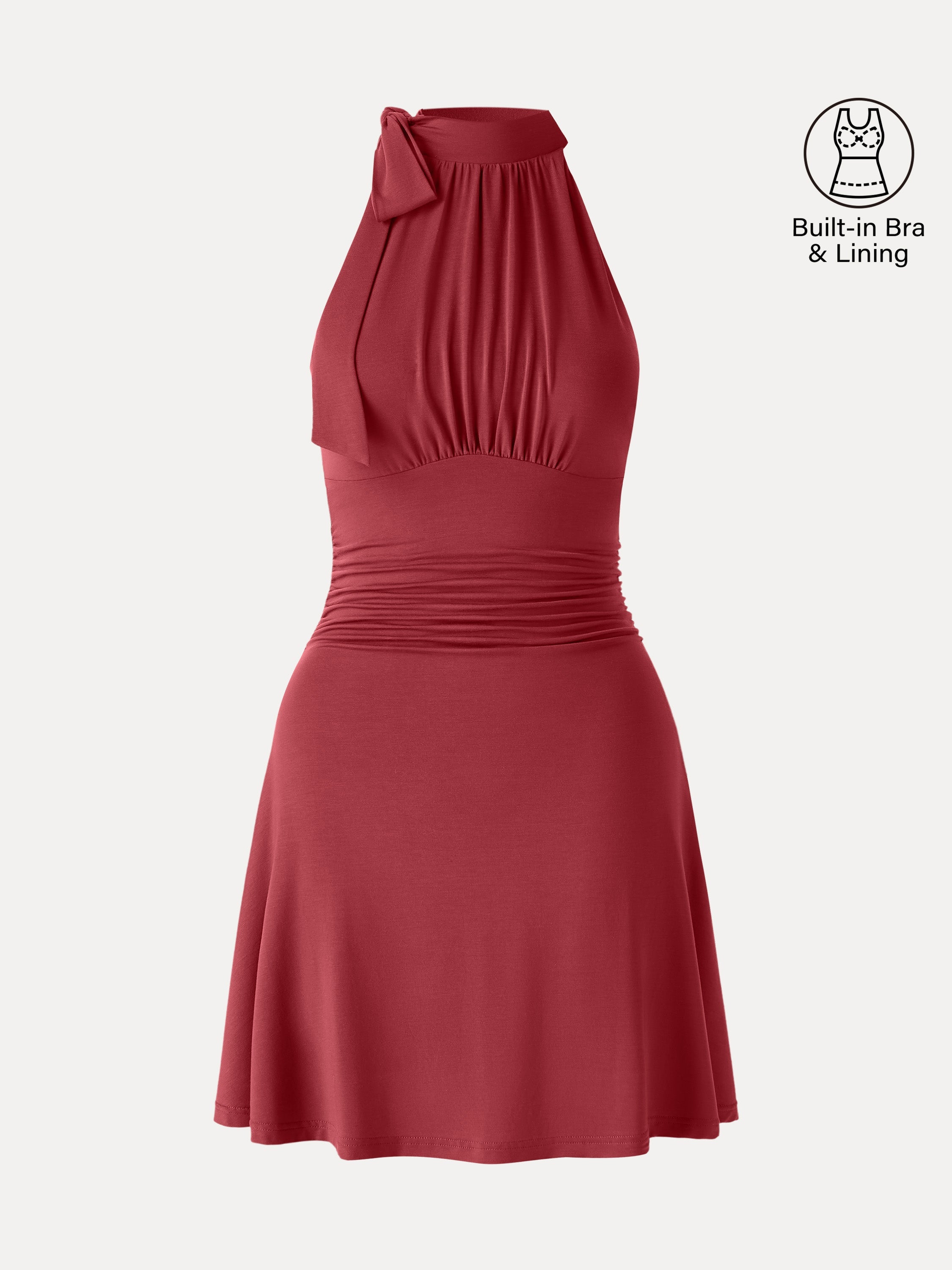 Milky Matte Mockneck Bow Tie Ruched Mini Bra Dress