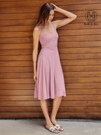 Square Neck Flowy New Airy Bra Midi Dress