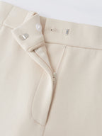 Stretchy Mid Rise Fly-Front Wide Leg Trouser