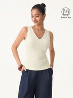 2Pcs Set V-neck Sleeveless Bra Tank & A-line Mini Skirt with Built-in Shorts