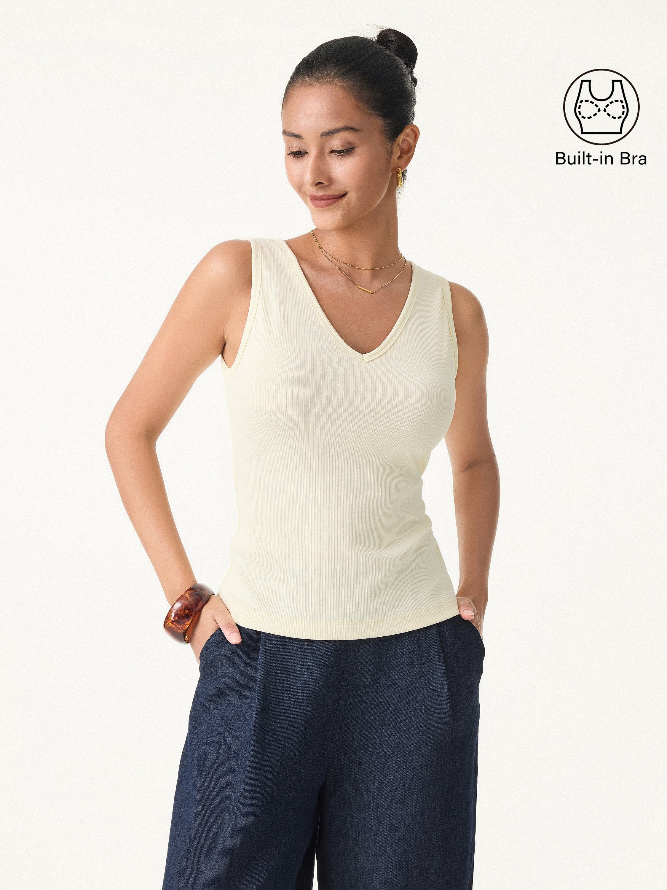 2Pcs Set V-neck Sleeveless Bra Tank & A-line Mini Skirt with Built-in Shorts