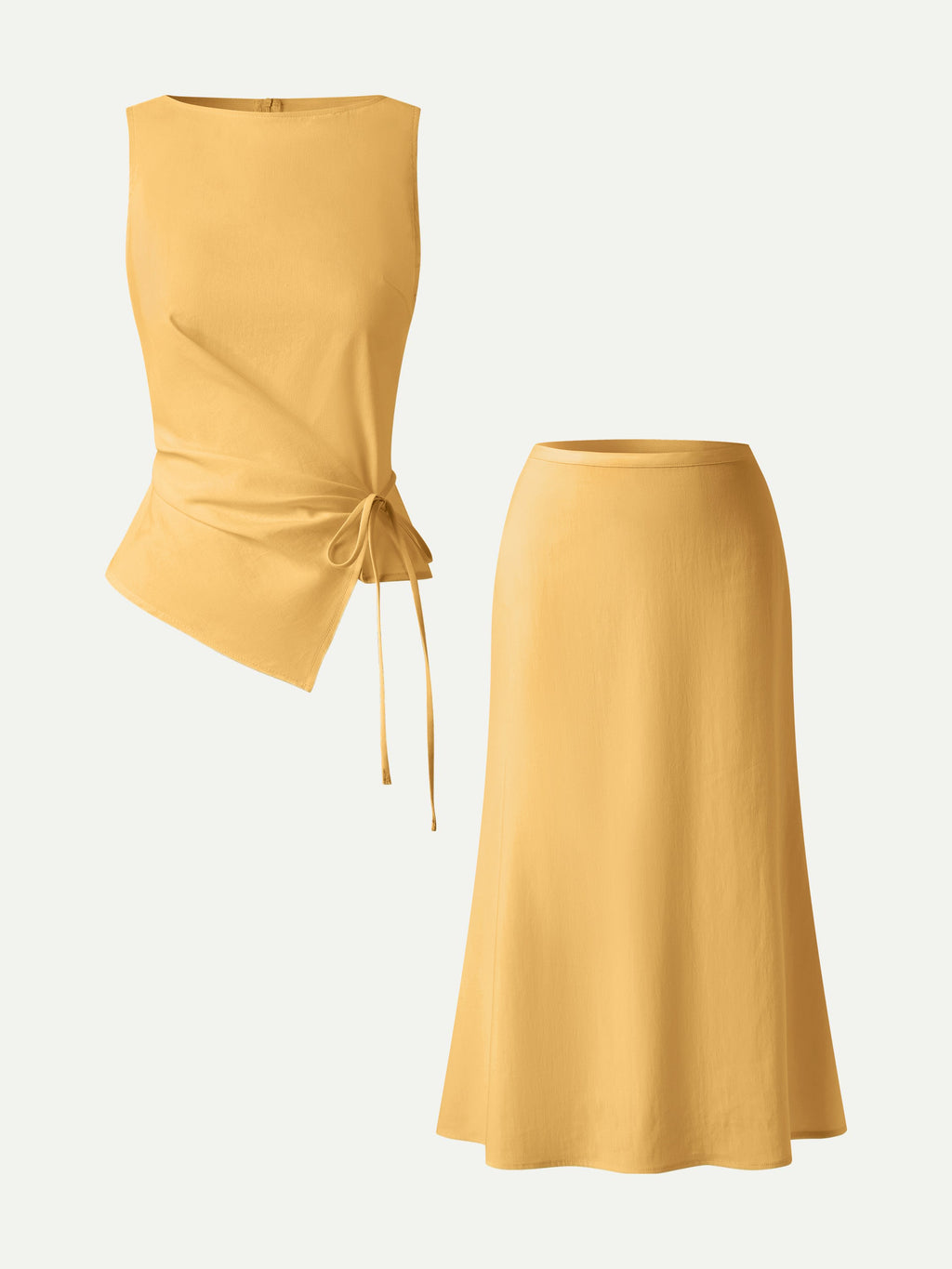 2Pcs Set Boatneck Waist-Defined Top & Maxi Flared Pull-On Skirt