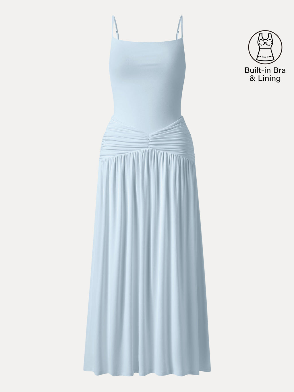 Not-See-Thru Spaghetti Gathered Maxi Bra Dress