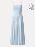 Not-See-Thru Spaghetti Gathered Maxi Bra Dress