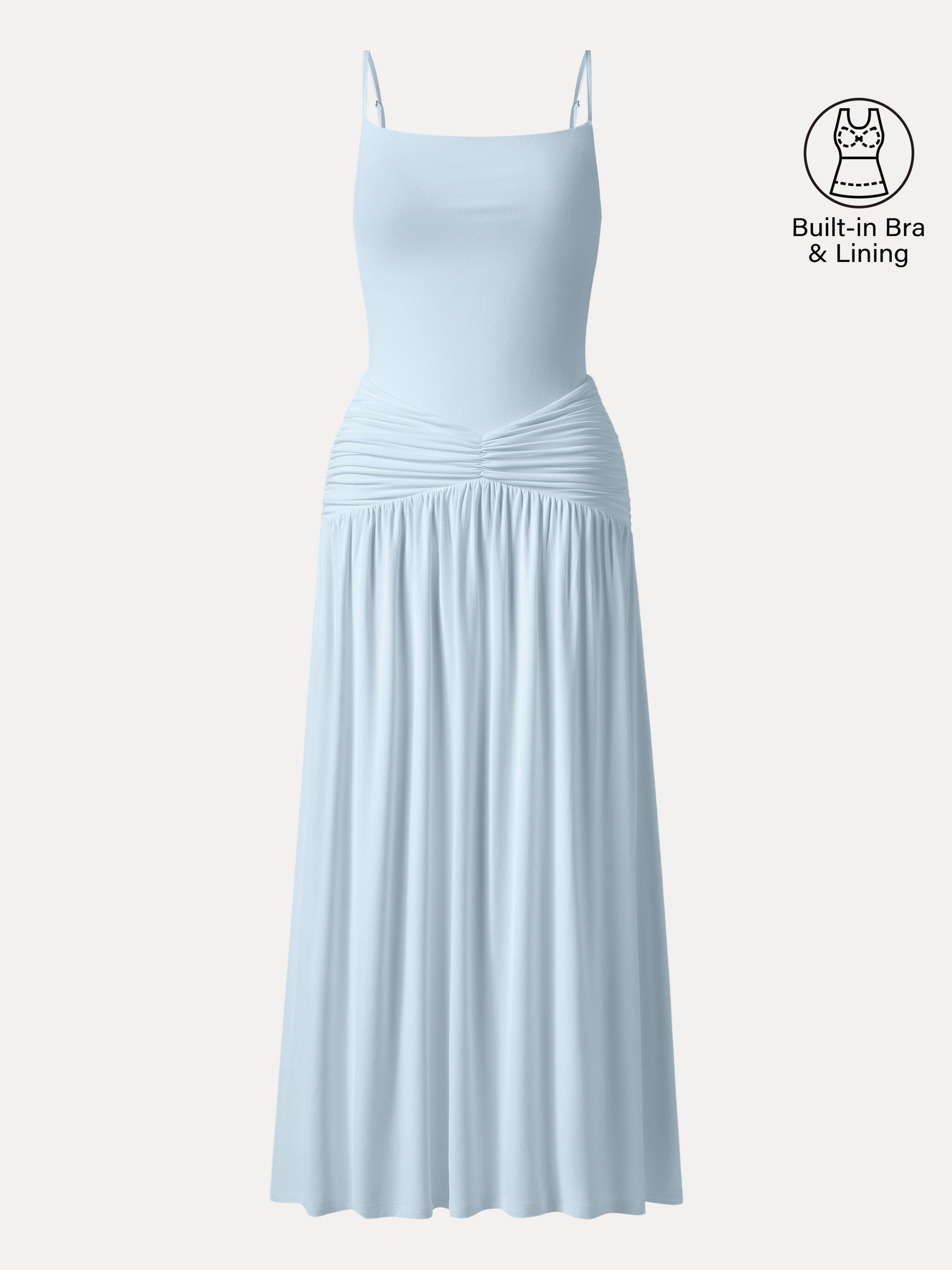 Not-See-Thru Spaghetti Gathered Maxi Bra Dress