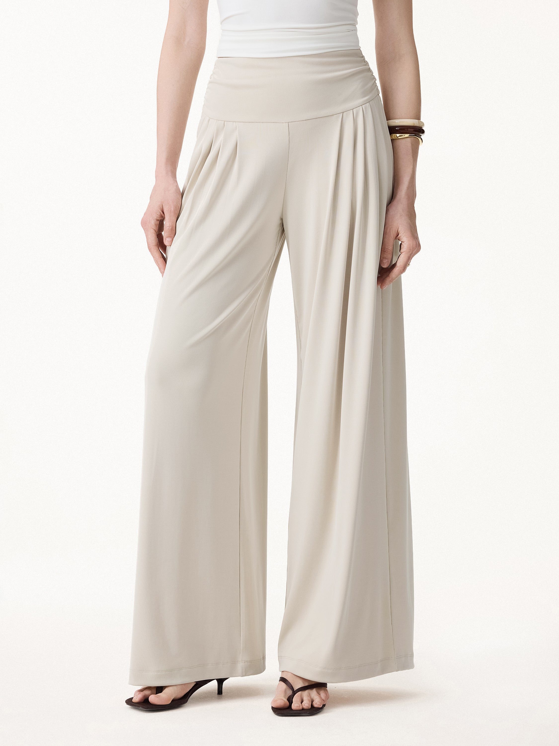 Sandwashed Super Flowy Tucked Palazzo Pant with Pockets