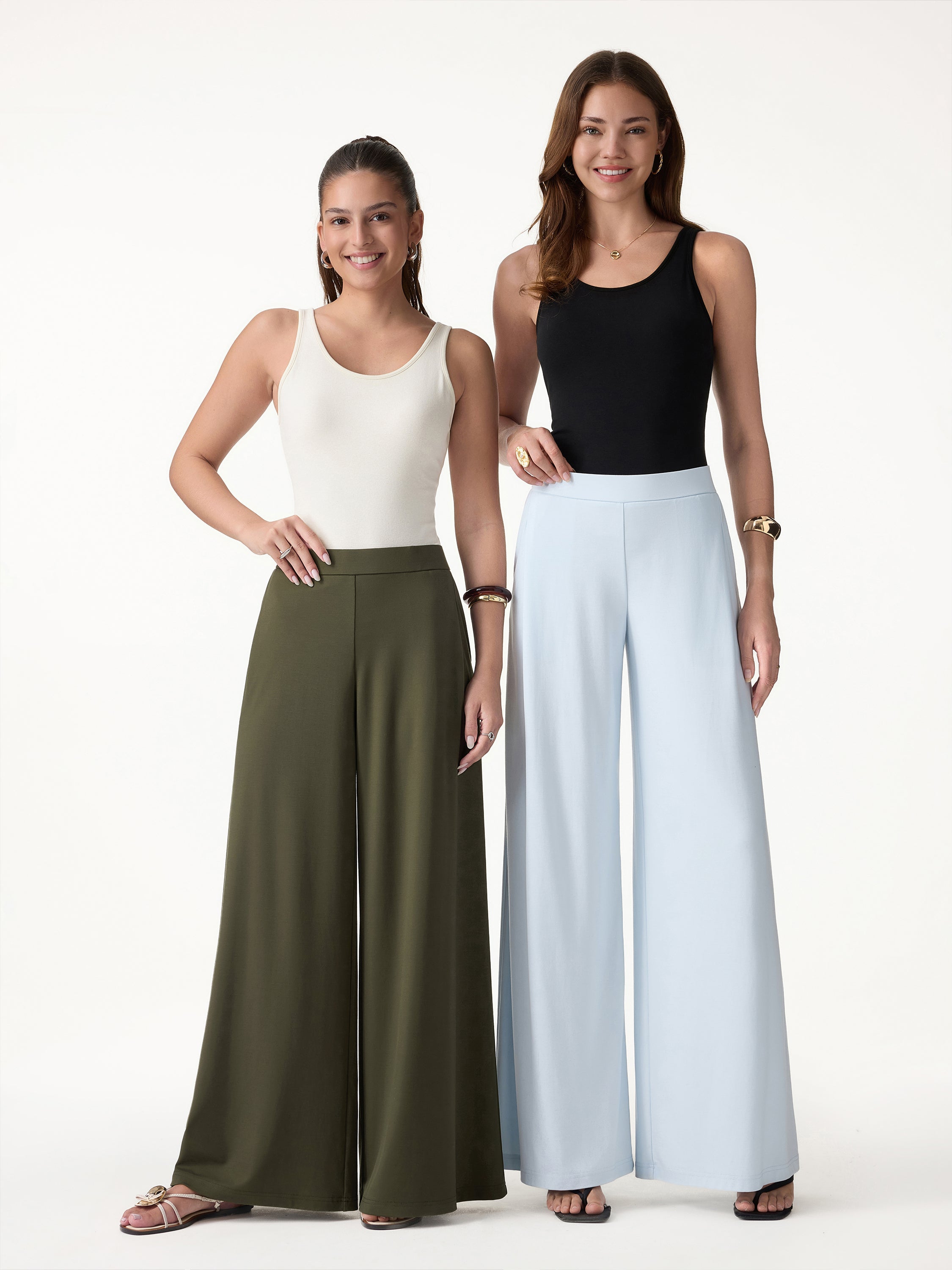 CoolTouch Ponte Mid Rise Wide Leg Pants with Pockets