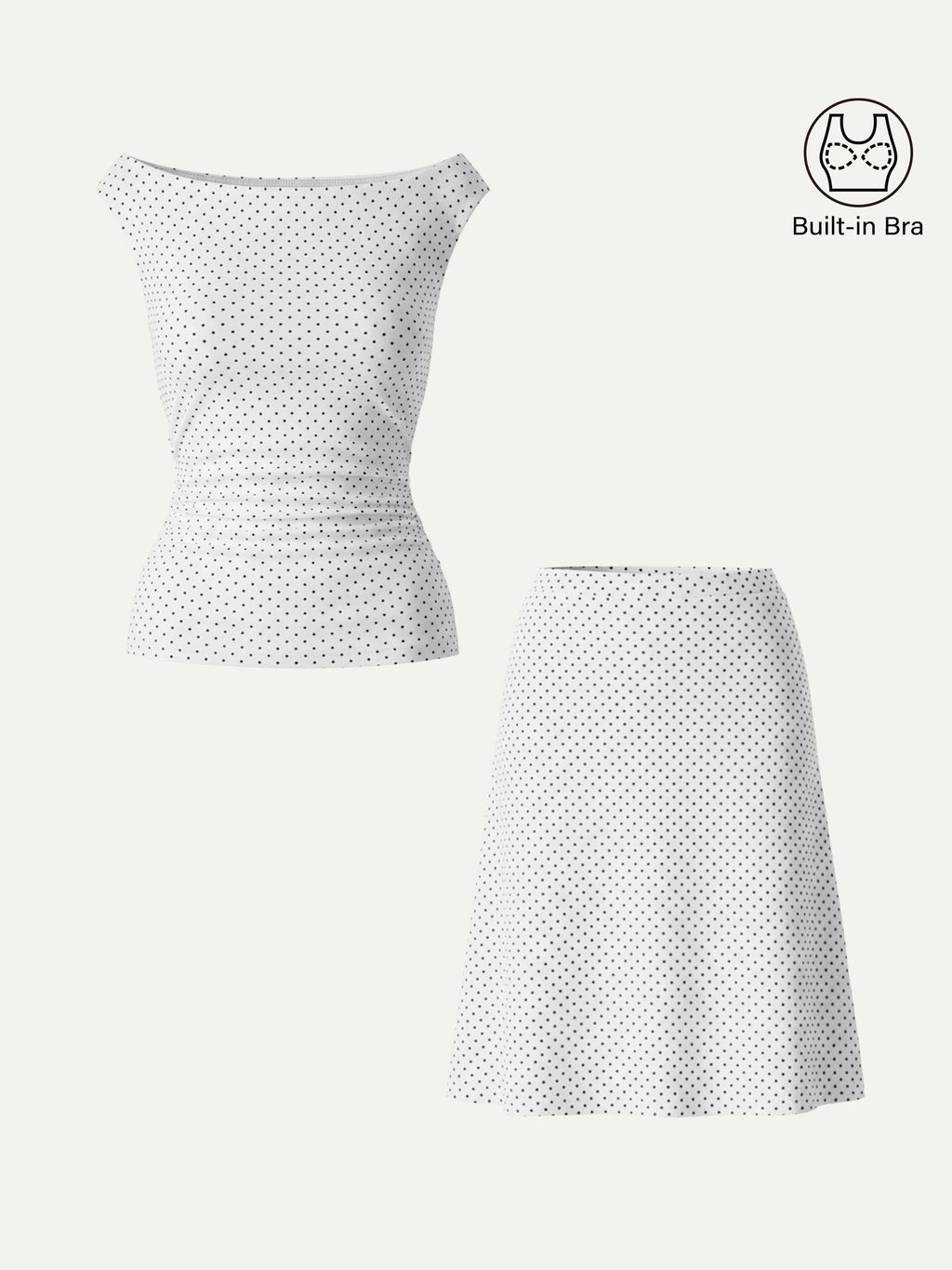 2Pcs Set Polka Dot Boatneck Bra Top & A-Line Flare Skirt Limited Edition