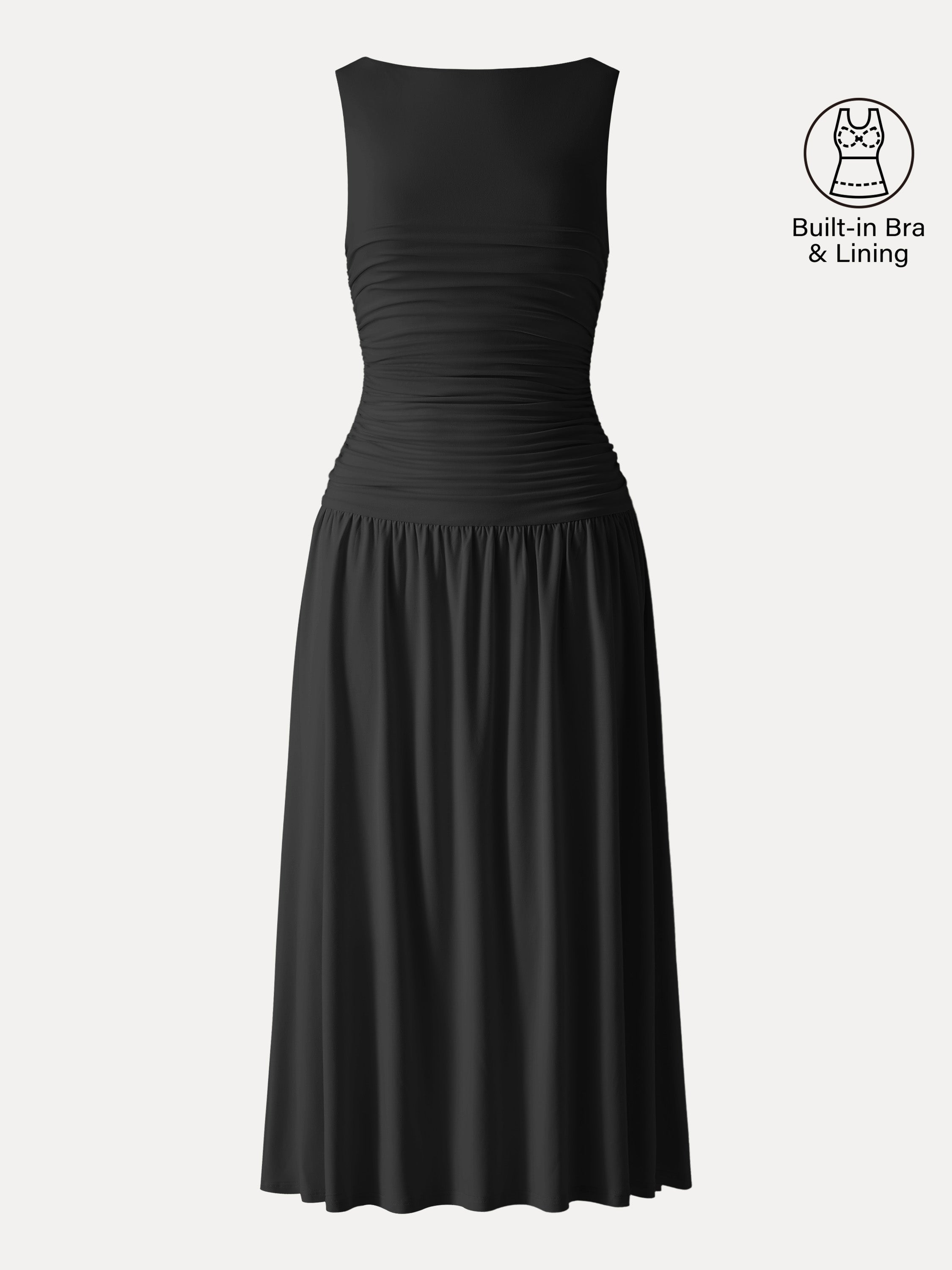 SkinKiss Cooling Boatneck Ruched Midi Bra Dress