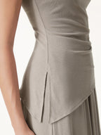 2Pcs Set Spaghetti Bra Top with Side Slit & A-Line Maxi Skirt with Pockets