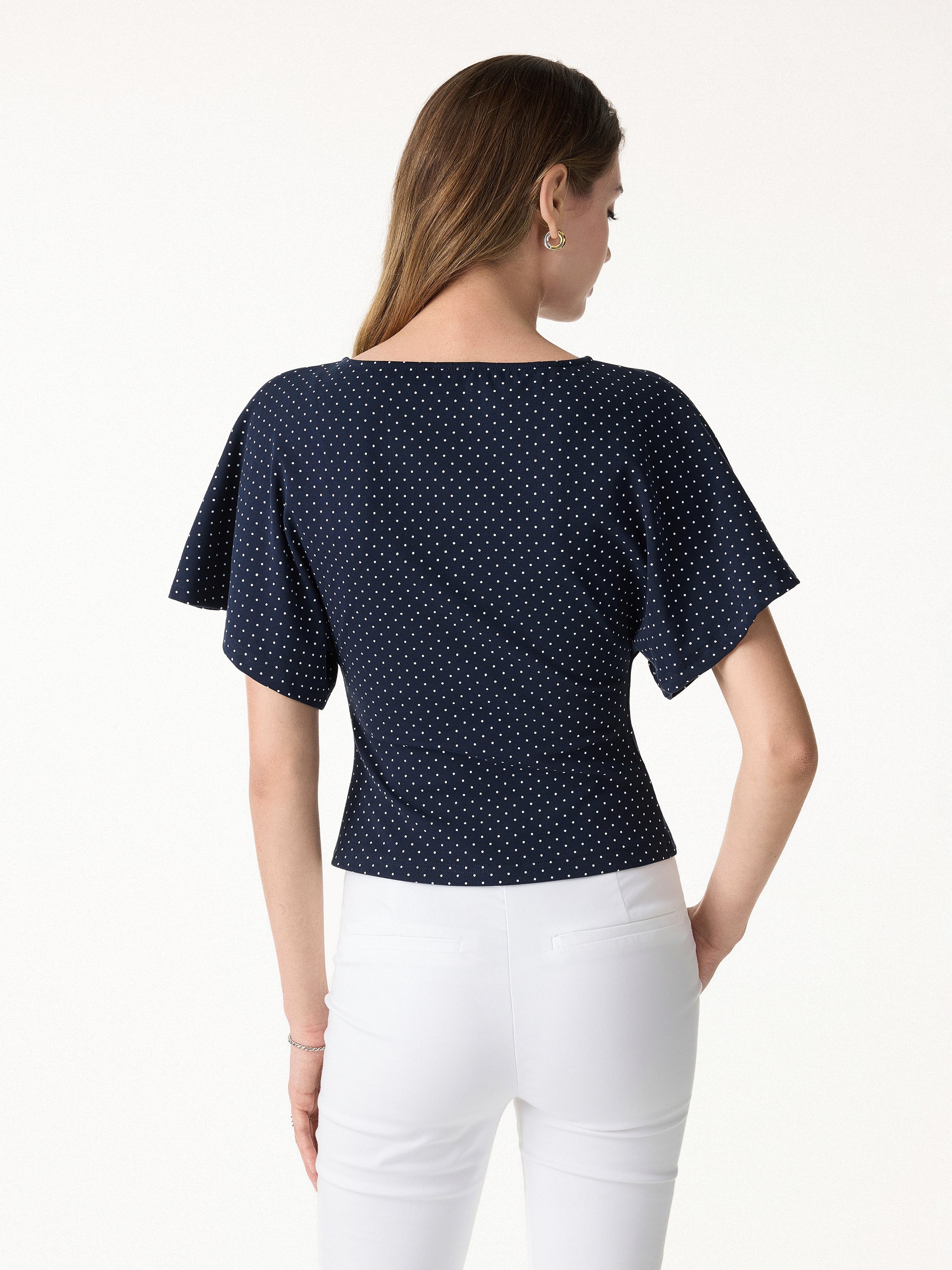 2Pcs Set Boatneck Flutter Sleeves Polka Dot Top & A-Line Flare Skirt Limited Edition