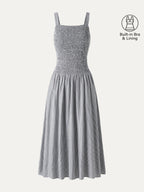 Striped Poplin Square Neck Smocked Midi Bra Dress