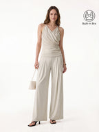 2Pcs Set Halter Neck Surplice Bra Top & Tucked Palazzo Pant with Pockets