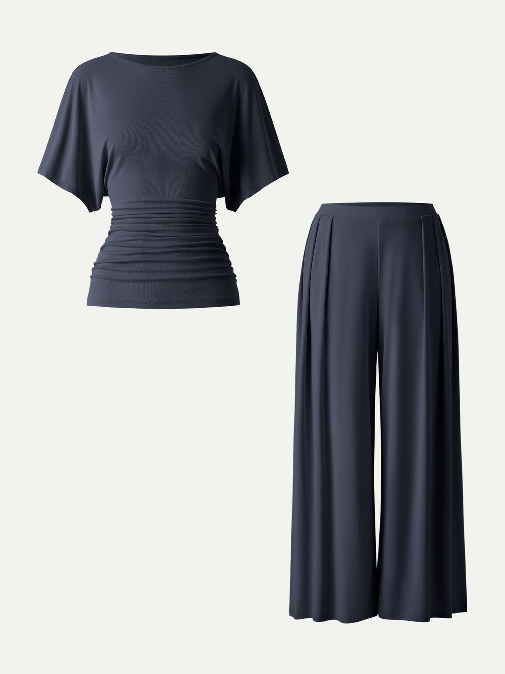 2Pcs Set Boatneck Batwing Sleeve Top & Wide Leg Palazzo Pant with Pockets