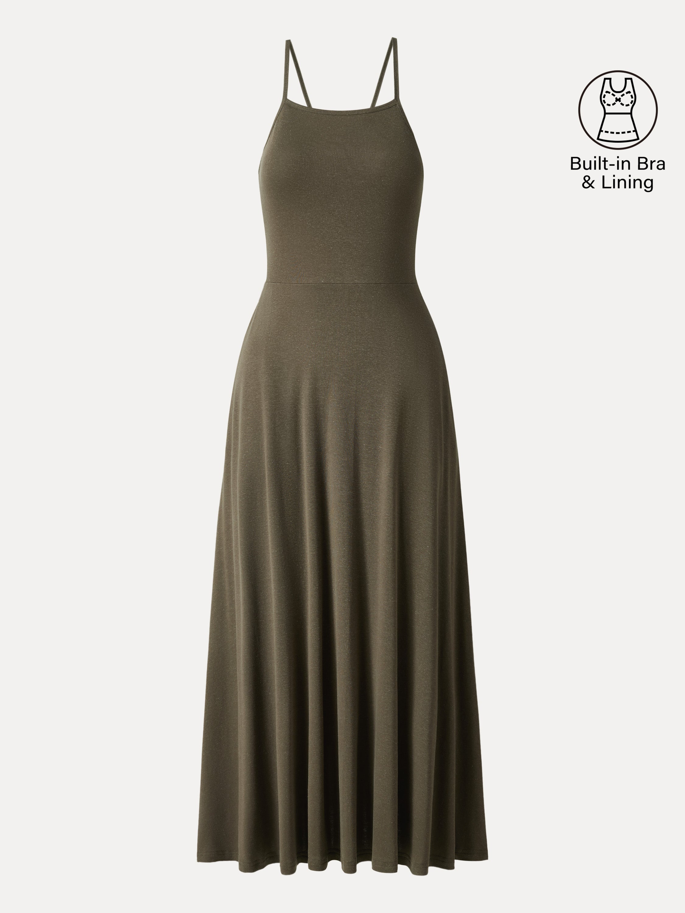 Soft Linen Knit Spaghetti Midi Bra Dress