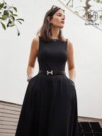 Boatneck Bamboo Ponte Bra Midi Dress with Pockets