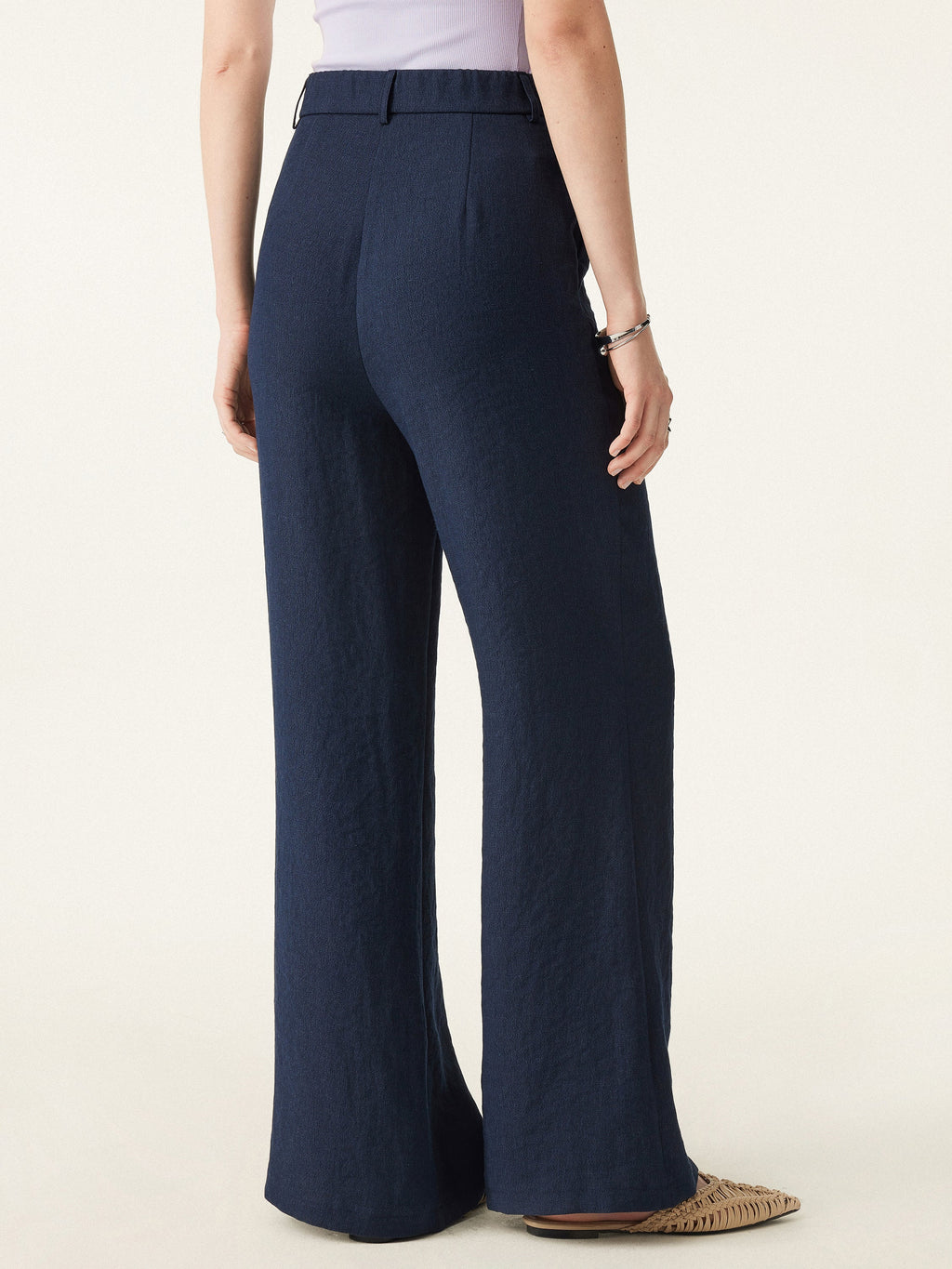 2Pcs Set Collared V-neck Sleeveless Top & Mid Rise Flared Pant with Pockets